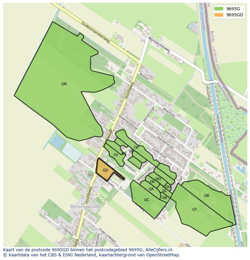 Afbeelding van het postcodegebied 9695 GD op de kaart.