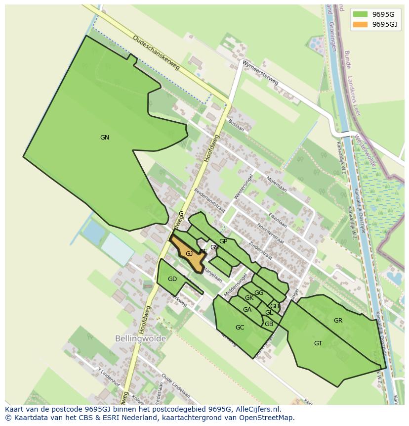 Afbeelding van het postcodegebied 9695 GJ op de kaart.