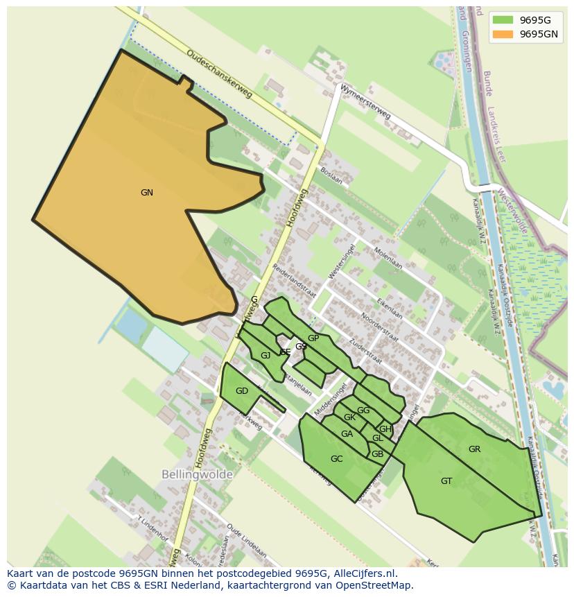 Afbeelding van het postcodegebied 9695 GN op de kaart.