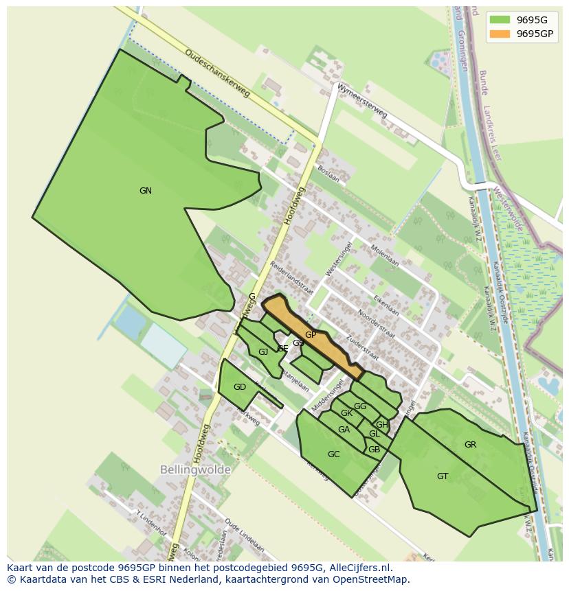 Afbeelding van het postcodegebied 9695 GP op de kaart.