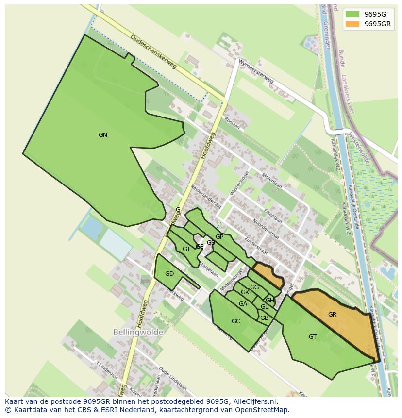 Afbeelding van het postcodegebied 9695 GR op de kaart.