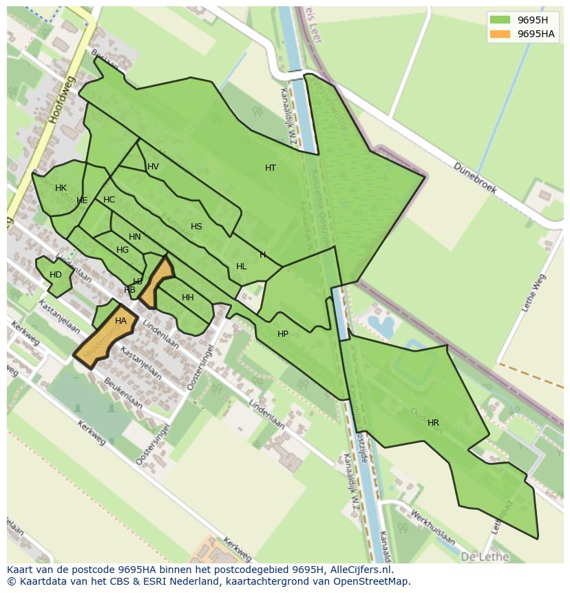 Afbeelding van het postcodegebied 9695 HA op de kaart.