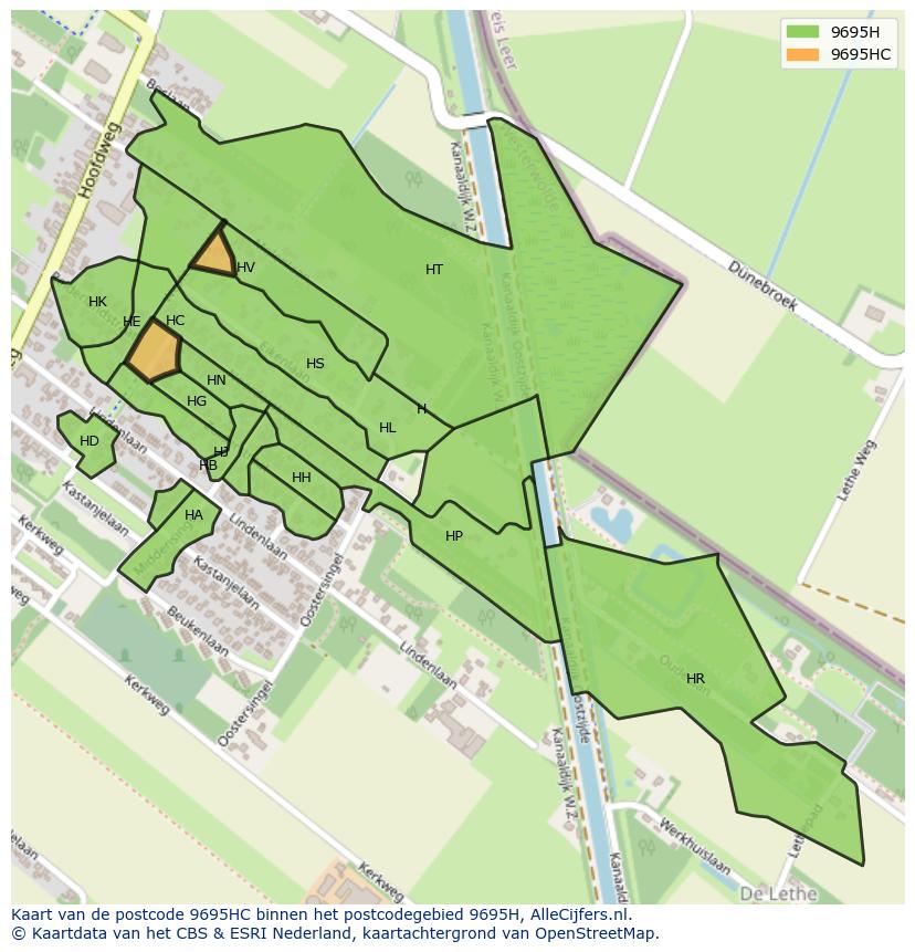 Afbeelding van het postcodegebied 9695 HC op de kaart.