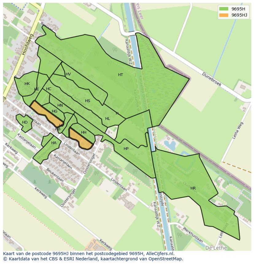 Afbeelding van het postcodegebied 9695 HJ op de kaart.