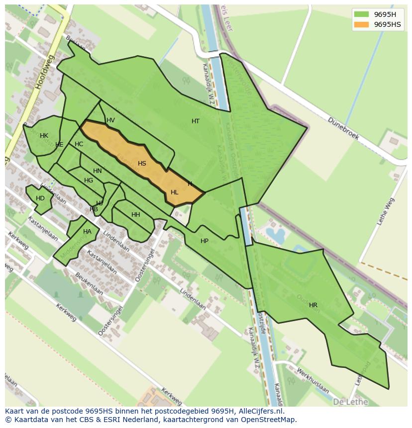 Afbeelding van het postcodegebied 9695 HS op de kaart.
