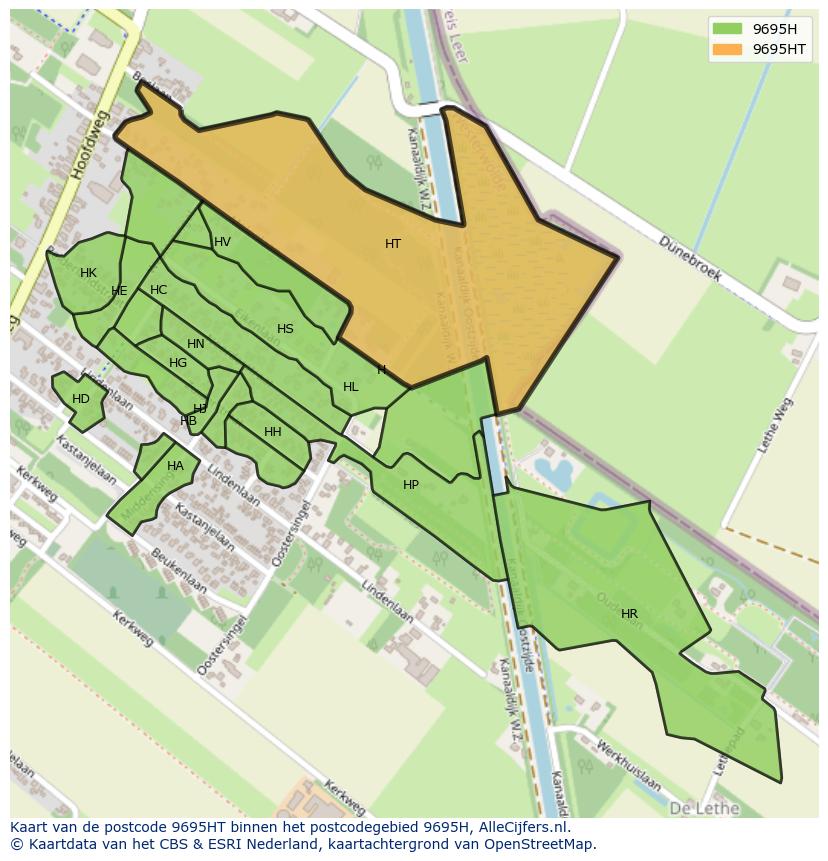 Afbeelding van het postcodegebied 9695 HT op de kaart.