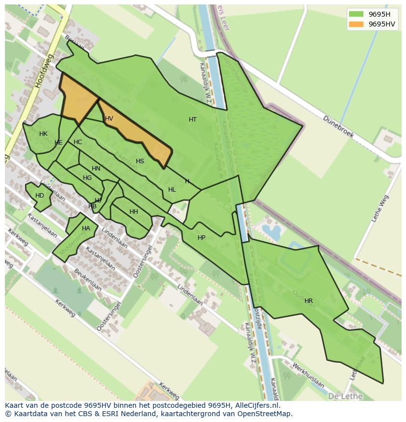 Afbeelding van het postcodegebied 9695 HV op de kaart.