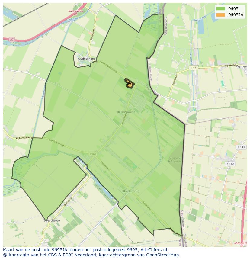 Afbeelding van het postcodegebied 9695 JA op de kaart.