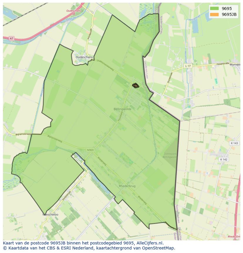 Afbeelding van het postcodegebied 9695 JB op de kaart.