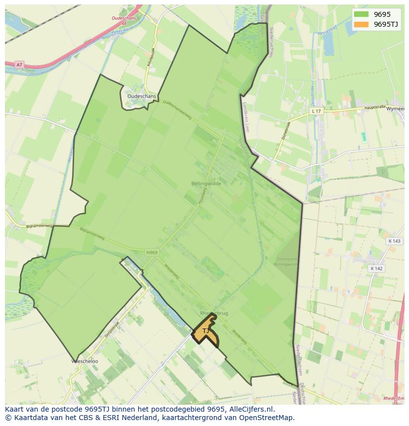 Afbeelding van het postcodegebied 9695 TJ op de kaart.