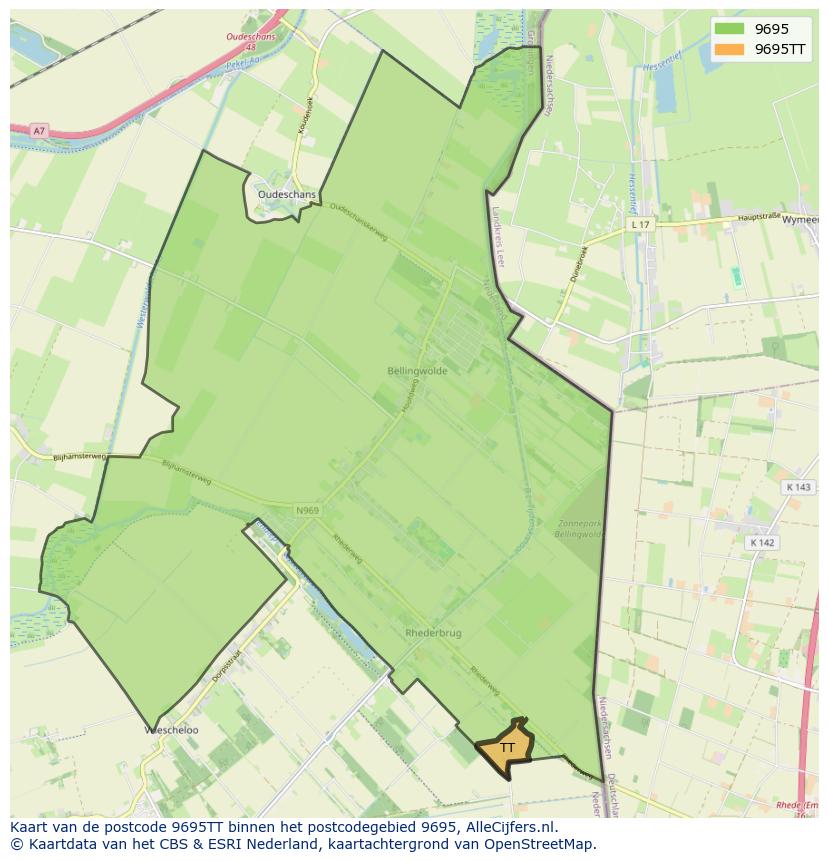 Afbeelding van het postcodegebied 9695 TT op de kaart.