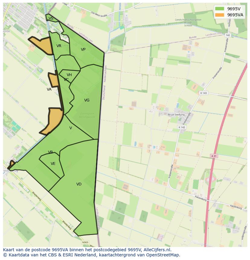 Afbeelding van het postcodegebied 9695 VA op de kaart.