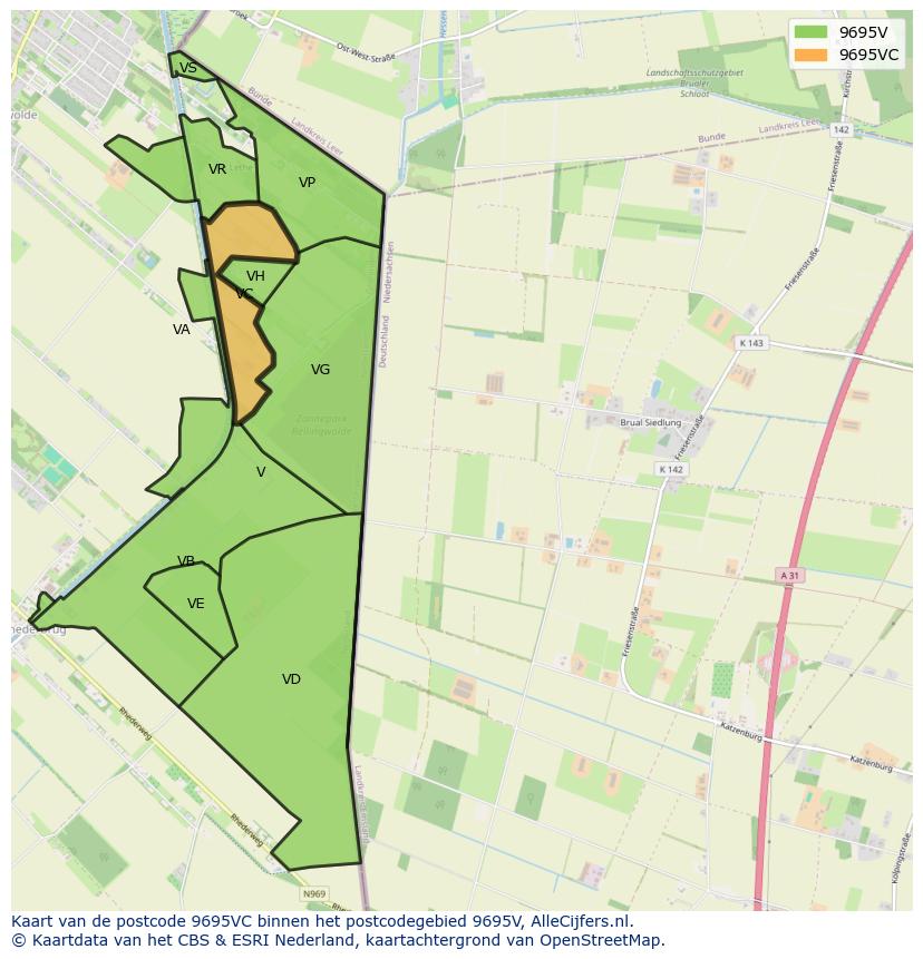Afbeelding van het postcodegebied 9695 VC op de kaart.