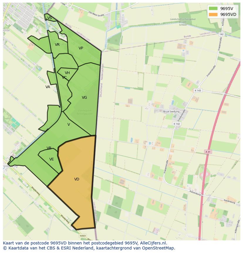 Afbeelding van het postcodegebied 9695 VD op de kaart.