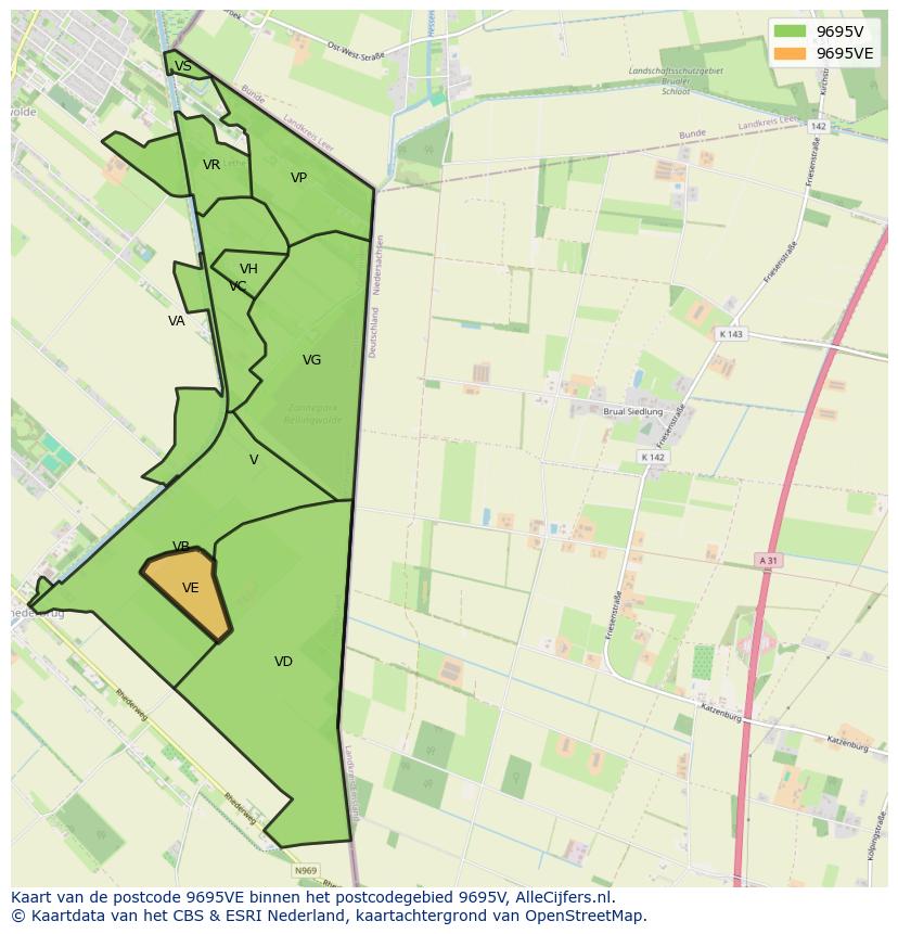 Afbeelding van het postcodegebied 9695 VE op de kaart.