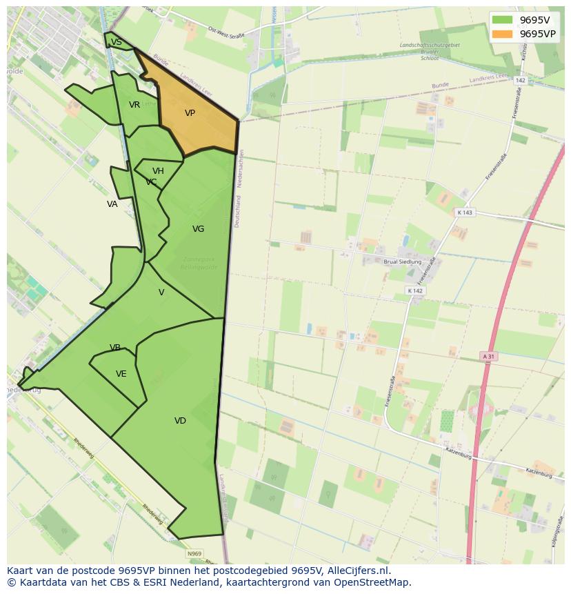Afbeelding van het postcodegebied 9695 VP op de kaart.