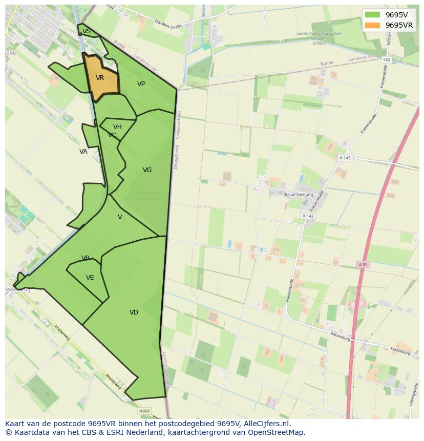 Afbeelding van het postcodegebied 9695 VR op de kaart.