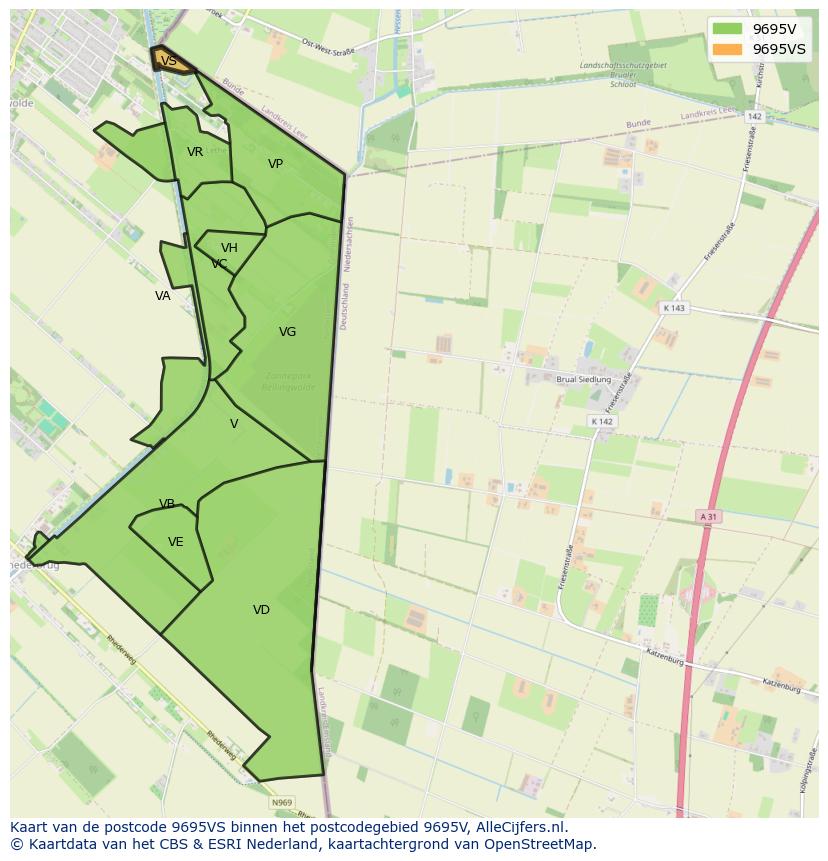 Afbeelding van het postcodegebied 9695 VS op de kaart.