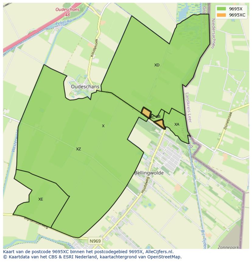 Afbeelding van het postcodegebied 9695 XC op de kaart.
