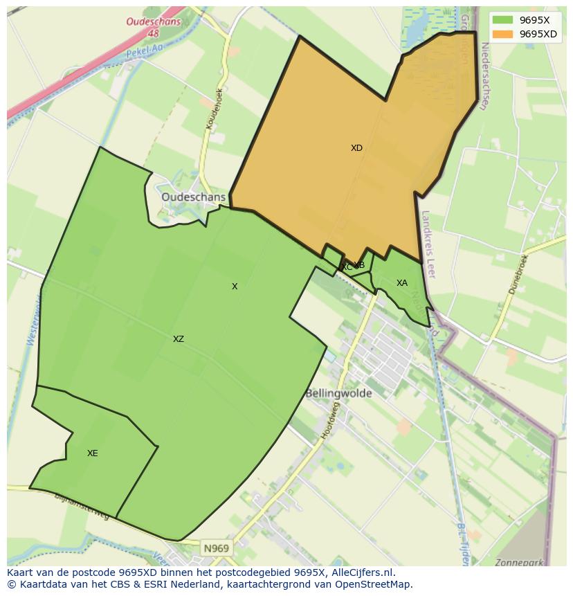 Afbeelding van het postcodegebied 9695 XD op de kaart.
