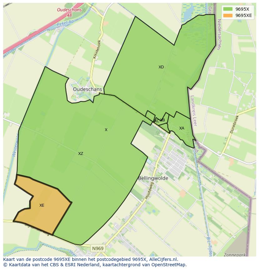 Afbeelding van het postcodegebied 9695 XE op de kaart.