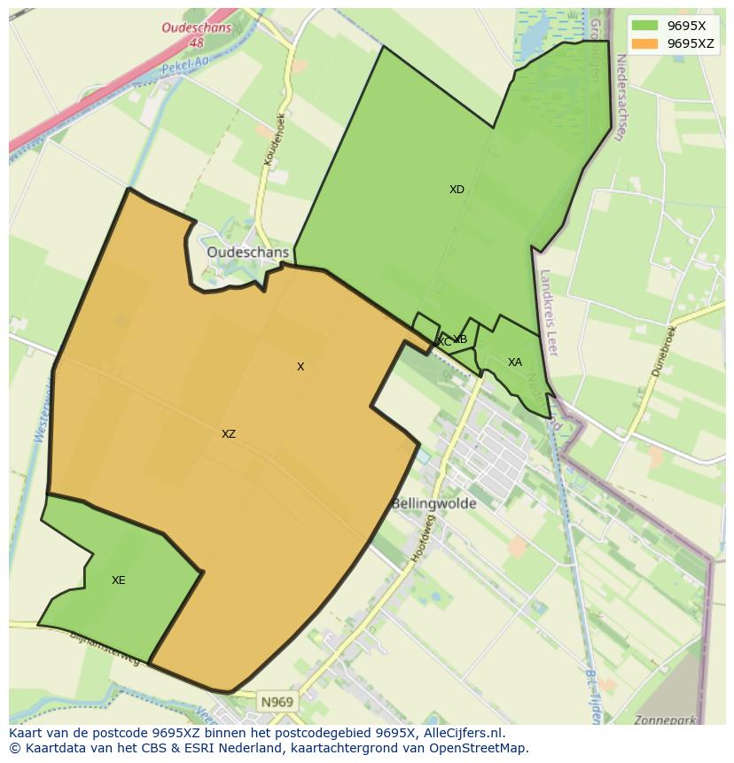 Afbeelding van het postcodegebied 9695 XZ op de kaart.