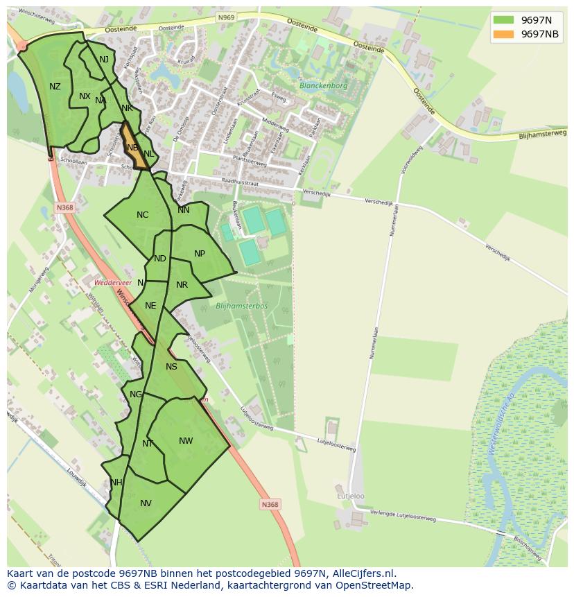 Afbeelding van het postcodegebied 9697 NB op de kaart.