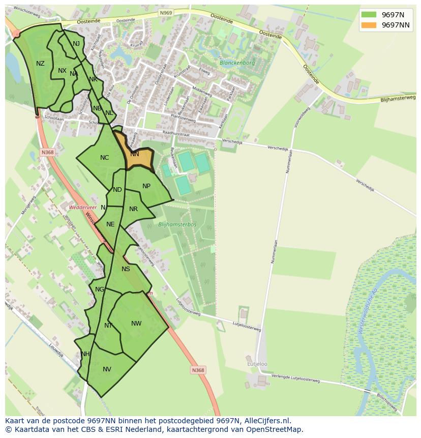 Afbeelding van het postcodegebied 9697 NN op de kaart.