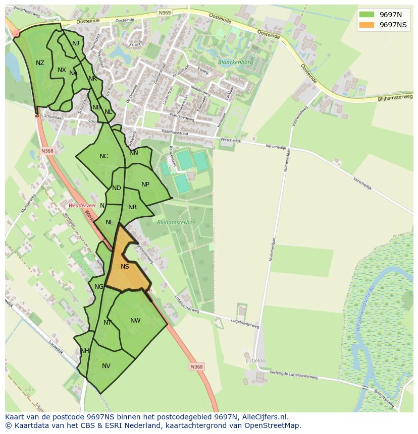 Afbeelding van het postcodegebied 9697 NS op de kaart.
