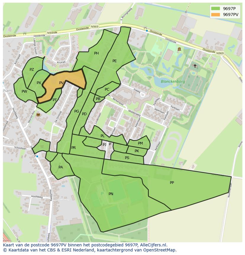 Afbeelding van het postcodegebied 9697 PV op de kaart.