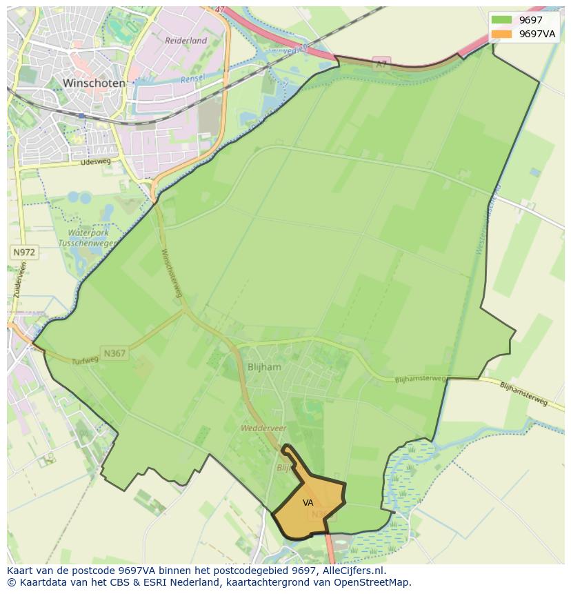 Afbeelding van het postcodegebied 9697 VA op de kaart.