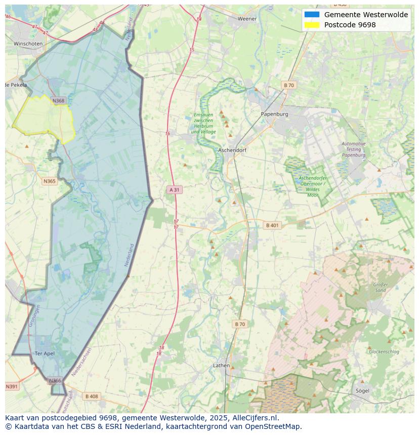 Afbeelding van het postcodegebied 9698 op de kaart.