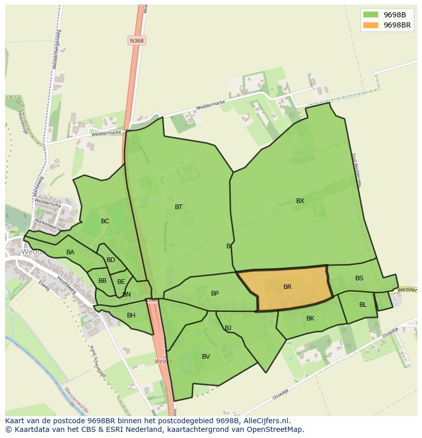 Afbeelding van het postcodegebied 9698 BR op de kaart.