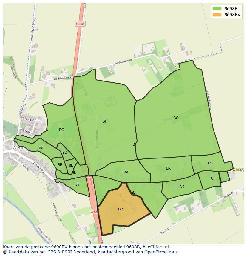 Afbeelding van het postcodegebied 9698 BV op de kaart.