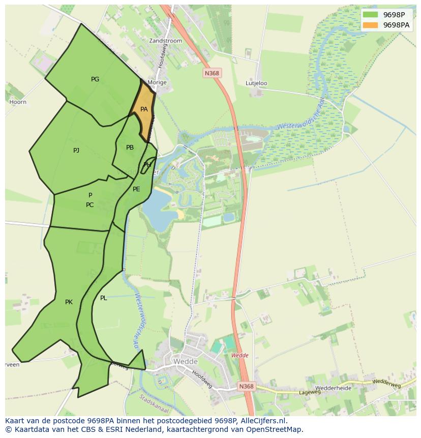 Afbeelding van het postcodegebied 9698 PA op de kaart.