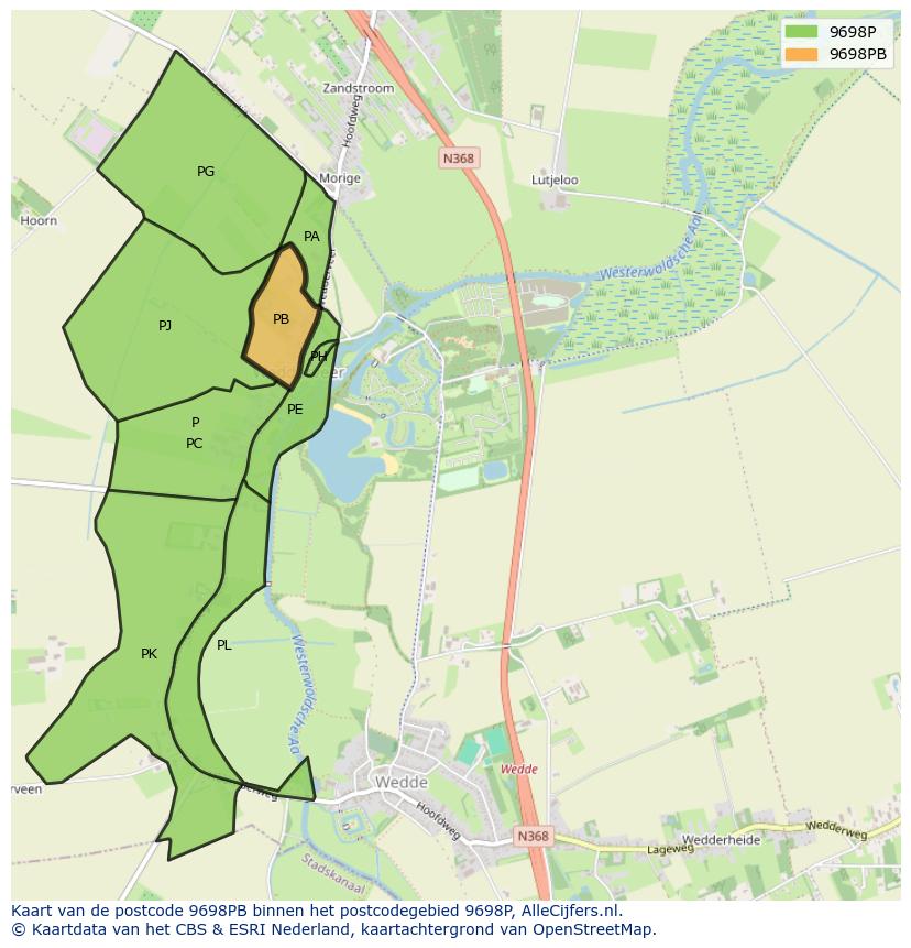 Afbeelding van het postcodegebied 9698 PB op de kaart.