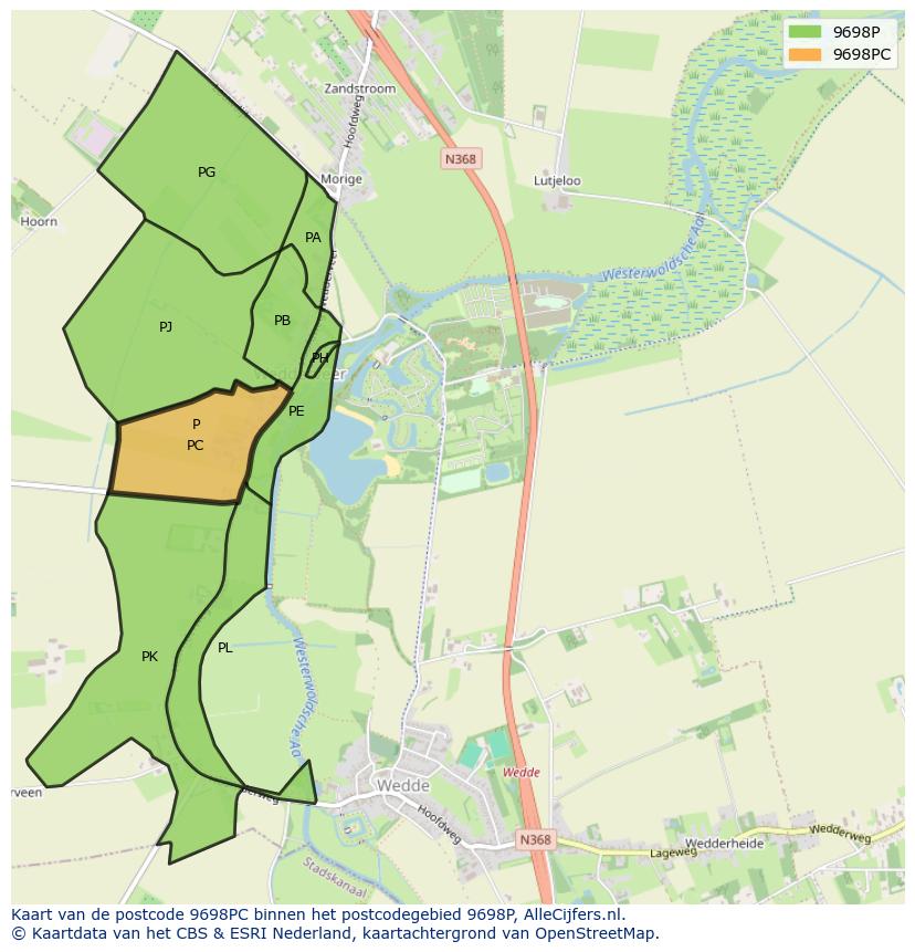 Afbeelding van het postcodegebied 9698 PC op de kaart.