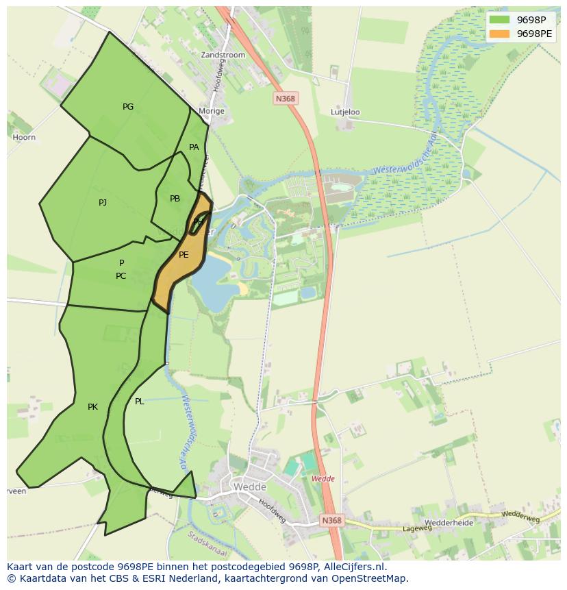 Afbeelding van het postcodegebied 9698 PE op de kaart.
