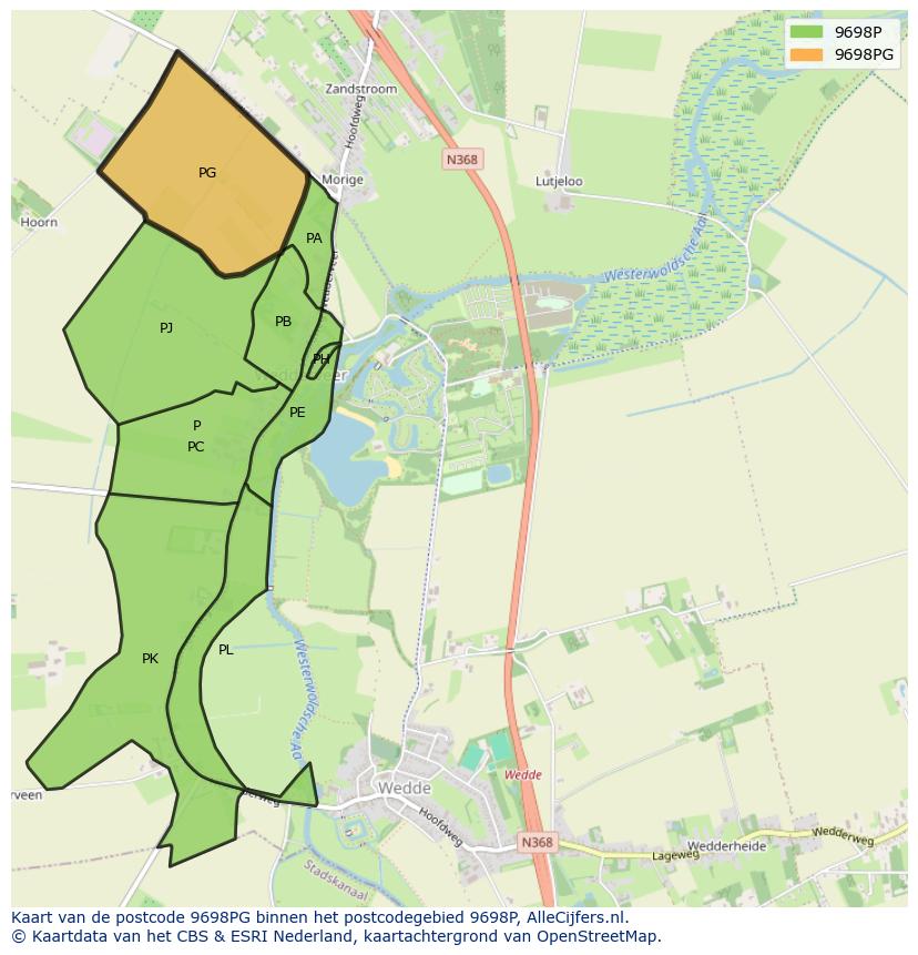 Afbeelding van het postcodegebied 9698 PG op de kaart.
