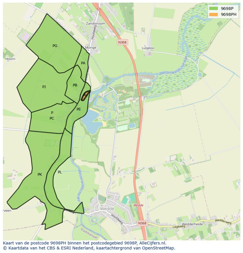Afbeelding van het postcodegebied 9698 PH op de kaart.