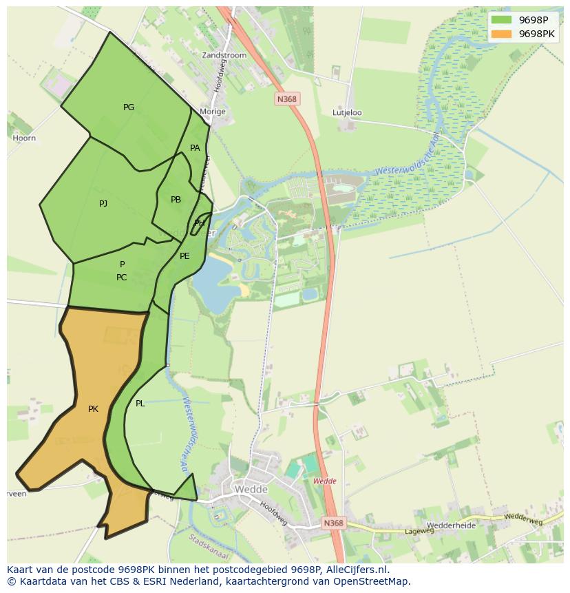 Afbeelding van het postcodegebied 9698 PK op de kaart.