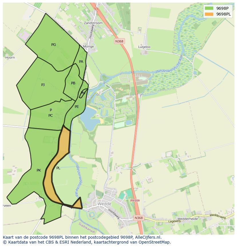 Afbeelding van het postcodegebied 9698 PL op de kaart.