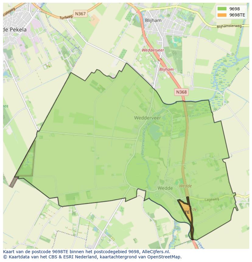 Afbeelding van het postcodegebied 9698 TE op de kaart.