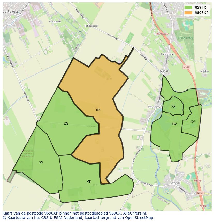 Afbeelding van het postcodegebied 9698 XP op de kaart.