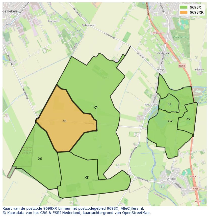 Afbeelding van het postcodegebied 9698 XR op de kaart.