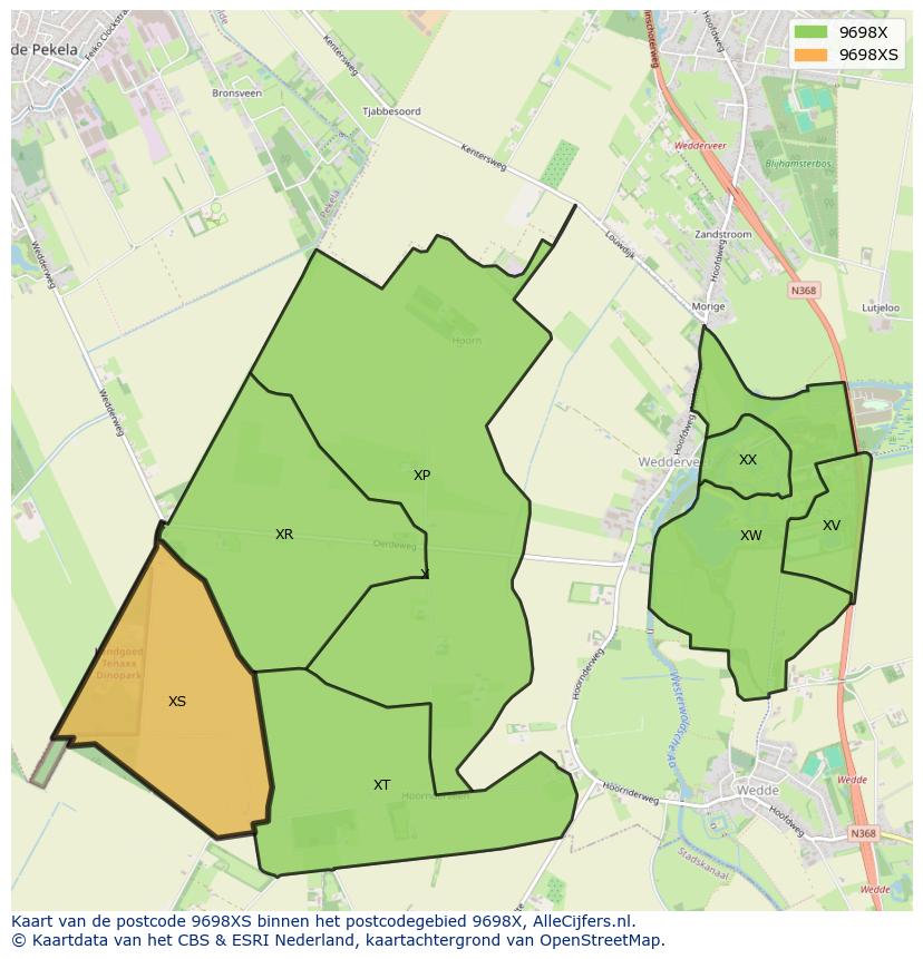 Afbeelding van het postcodegebied 9698 XS op de kaart.