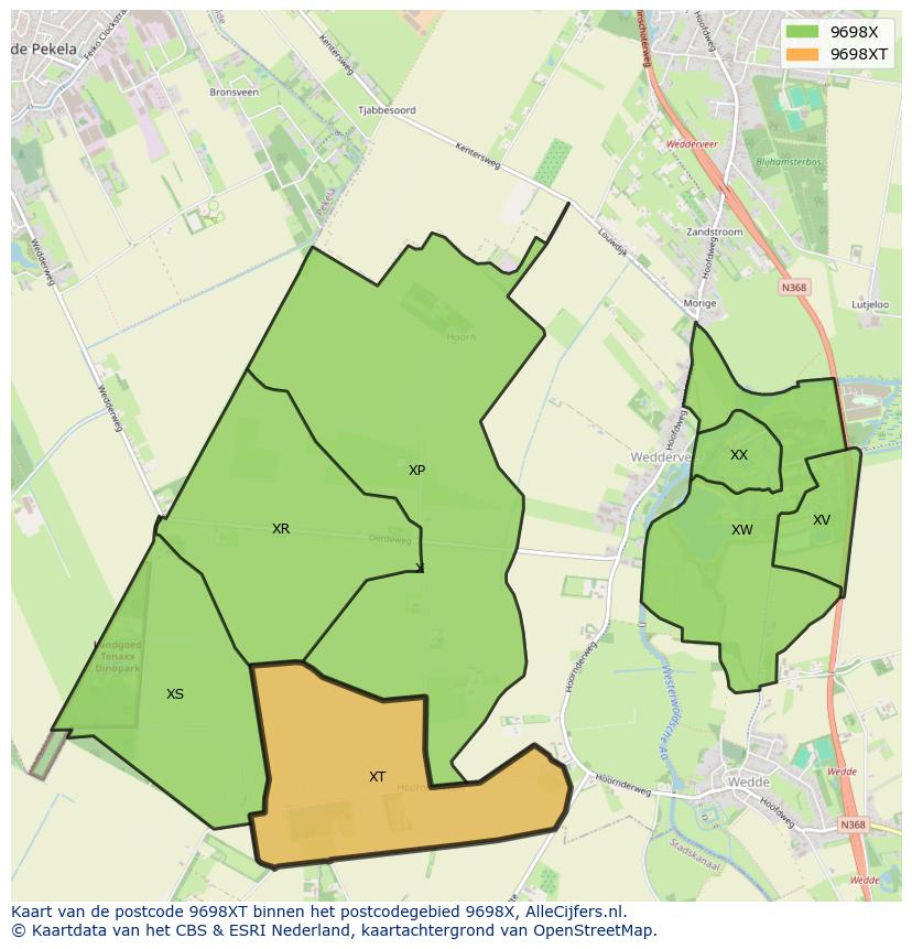 Afbeelding van het postcodegebied 9698 XT op de kaart.