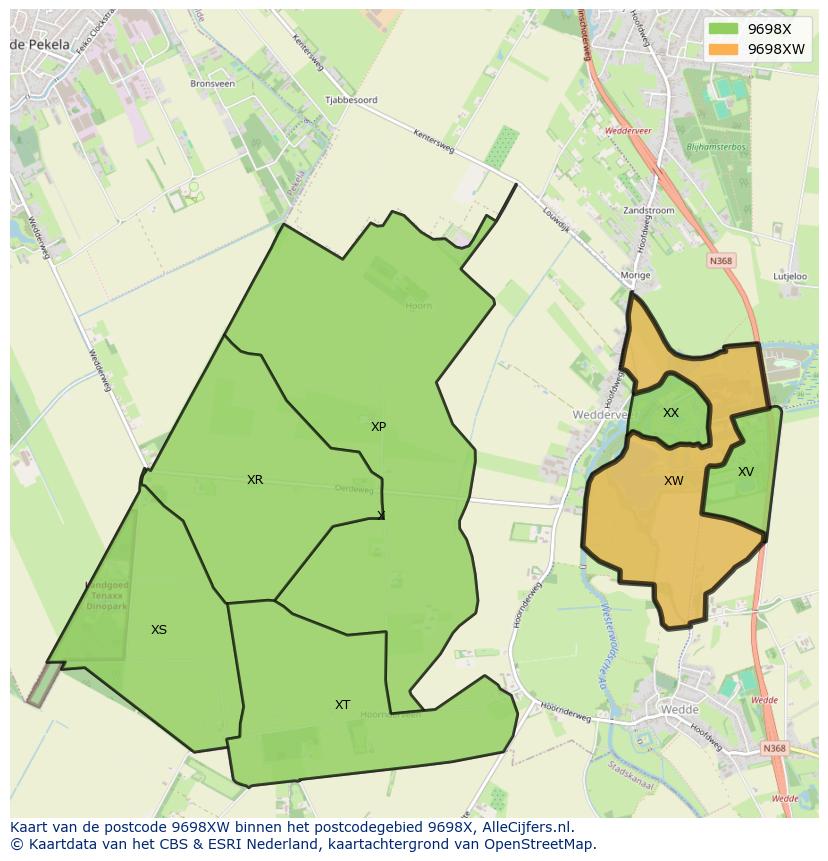 Afbeelding van het postcodegebied 9698 XW op de kaart.
