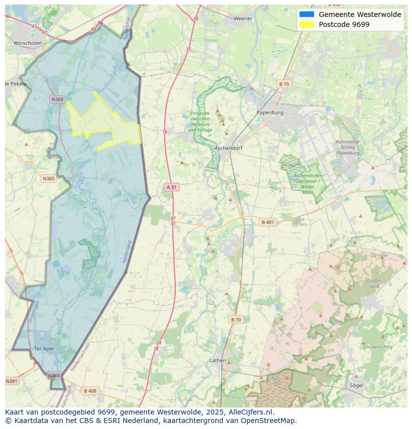 Afbeelding van het postcodegebied 9699 op de kaart.