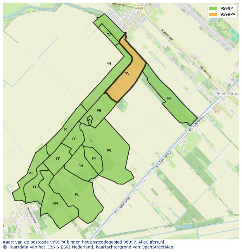 Afbeelding van het postcodegebied 9699 PA op de kaart.